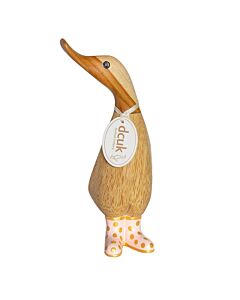 DCUK Natural Finish Duckling with Pastel and Gold Spotty Welly Boots-Pink